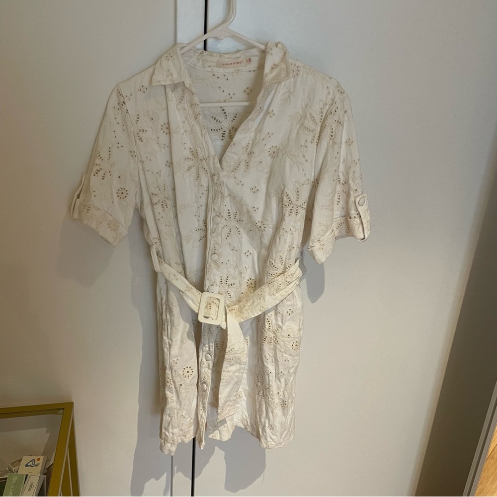 Cream Embroidered Denim Dress